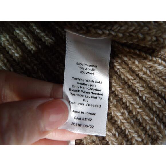 Talbots 1XP Petite Sweater Wool Blend Cable Knit Colorblock Cream Brown 1/4 Zip - Picture 11 of 11